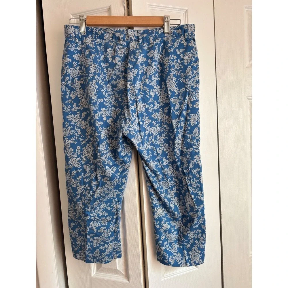 Lauren Ralph Lauren Blue Floral Cropped Pants Sz 14P Cotton Stretch